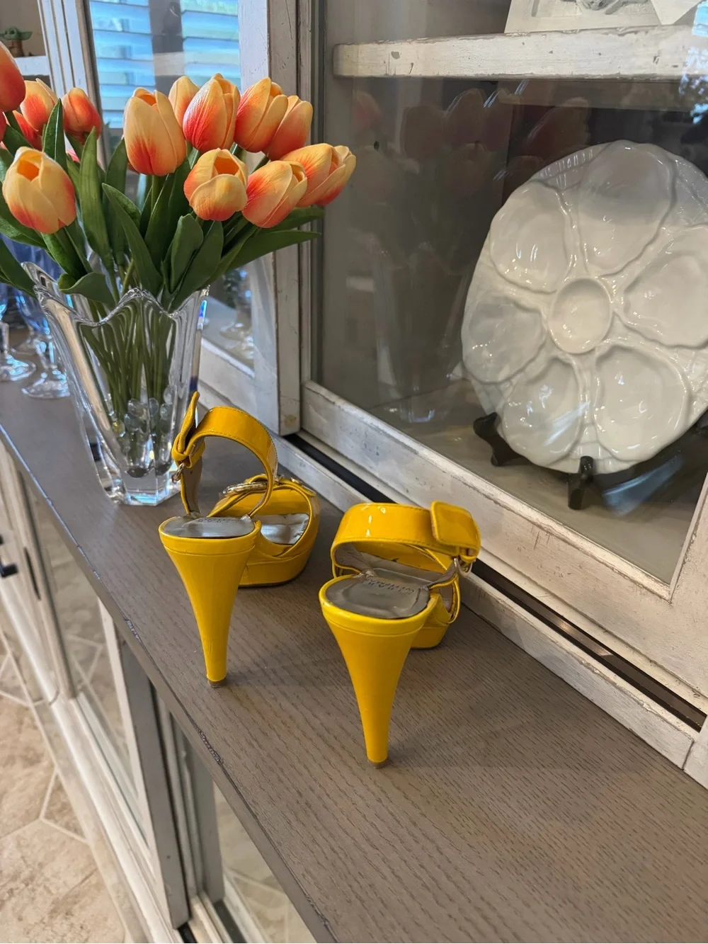 Stuart Weitzman Yellow Slingback Platform Sandals